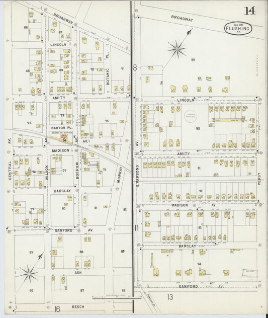 Sanborn Fire Insurance Map from Flushing, Queens County, New York (1897), Sheet #0014 - Historic Sanborn Fire Insurance Map Print, vintage old map wall art, antique decor, genealogy gift, New York New York map