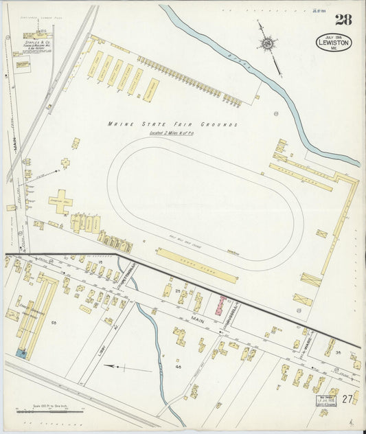 Sanborn Fire Insurance Map from Lewiston, Androscoggin County, Maine (1914), Sheet #0028 - Historic Sanborn Fire Insurance Map Print, vintage old map wall art, antique decor, genealogy gift, Maine Maine map