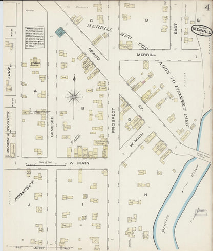 Sanborn Fire Insurance Map from Merrill, Lincoln County, Wisconsin (1884), Sheet #0004 - Historic Sanborn Fire Insurance Map Print, vintage old map wall art, antique decor, genealogy gift, Wisconsin Wisconsin map