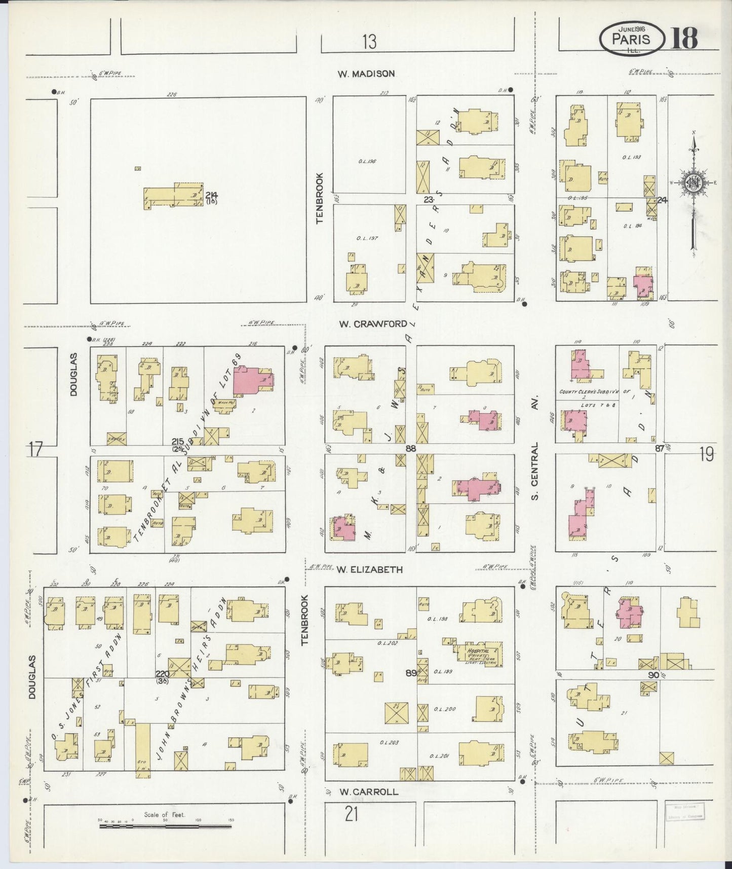 Sanborn Fire Insurance Map from Paris, Edgar County, Illinois (1916), Sheet #0018 - Complete Map Set gallery image, historic Sanborn map, vintage wall art, Illinois Illinois