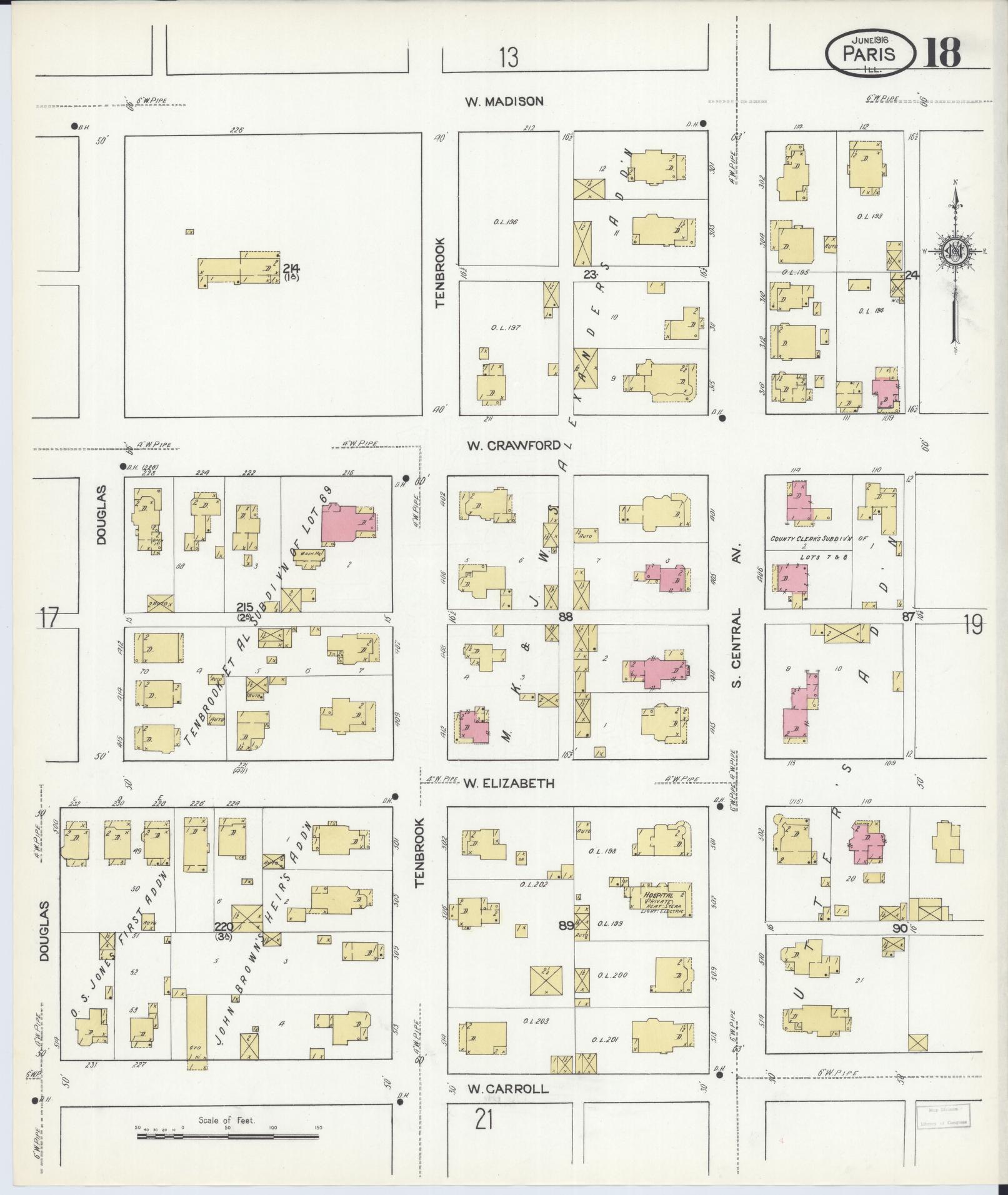 Sanborn Fire Insurance Map from Paris, Edgar County, Illinois (1916), Sheet #0018 - Complete Map Set gallery image, historic Sanborn map, vintage wall art, Illinois Illinois