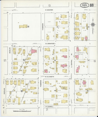 Sanborn Fire Insurance Map from Paris, Edgar County, Illinois (1916), Sheet #0018 - Complete Map Set gallery image, historic Sanborn map, vintage wall art, Illinois Illinois