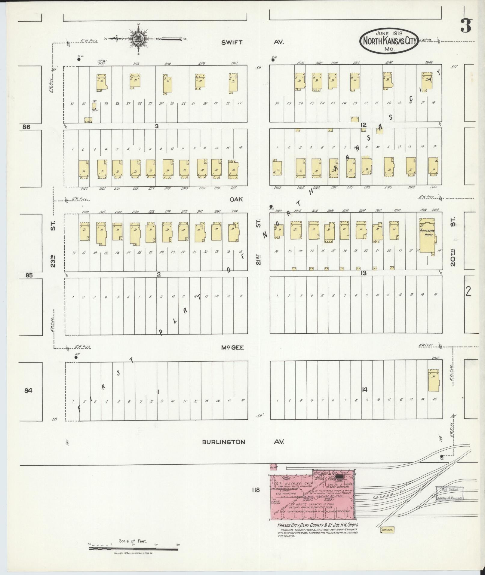 Sanborn Fire Insurance Map from North Kansas City, Clay County, Missouri (1918), Sheet #0003 - Complete Map Set gallery image, historic Sanborn map, vintage wall art, Kansas Kansas