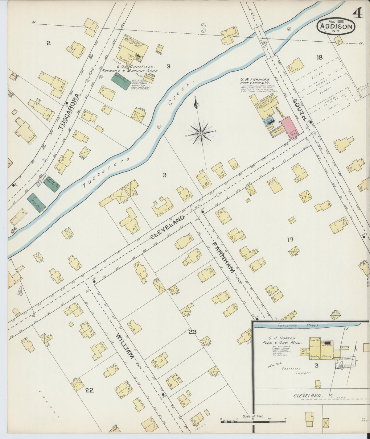 Sanborn Fire Insurance Map from Addison, Steuben County, New York (1893), Sheet #0004 - Historic Sanborn Fire Insurance Map Print, vintage old map wall art, antique decor, genealogy gift, New York New York map