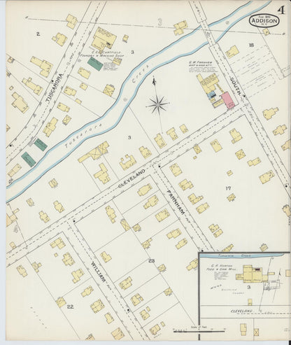 Sanborn Fire Insurance Map from Addison, Steuben County, New York (1893), Sheet #0004 - Historic Sanborn Fire Insurance Map Print, vintage old map wall art, antique decor, genealogy gift, New York New York map