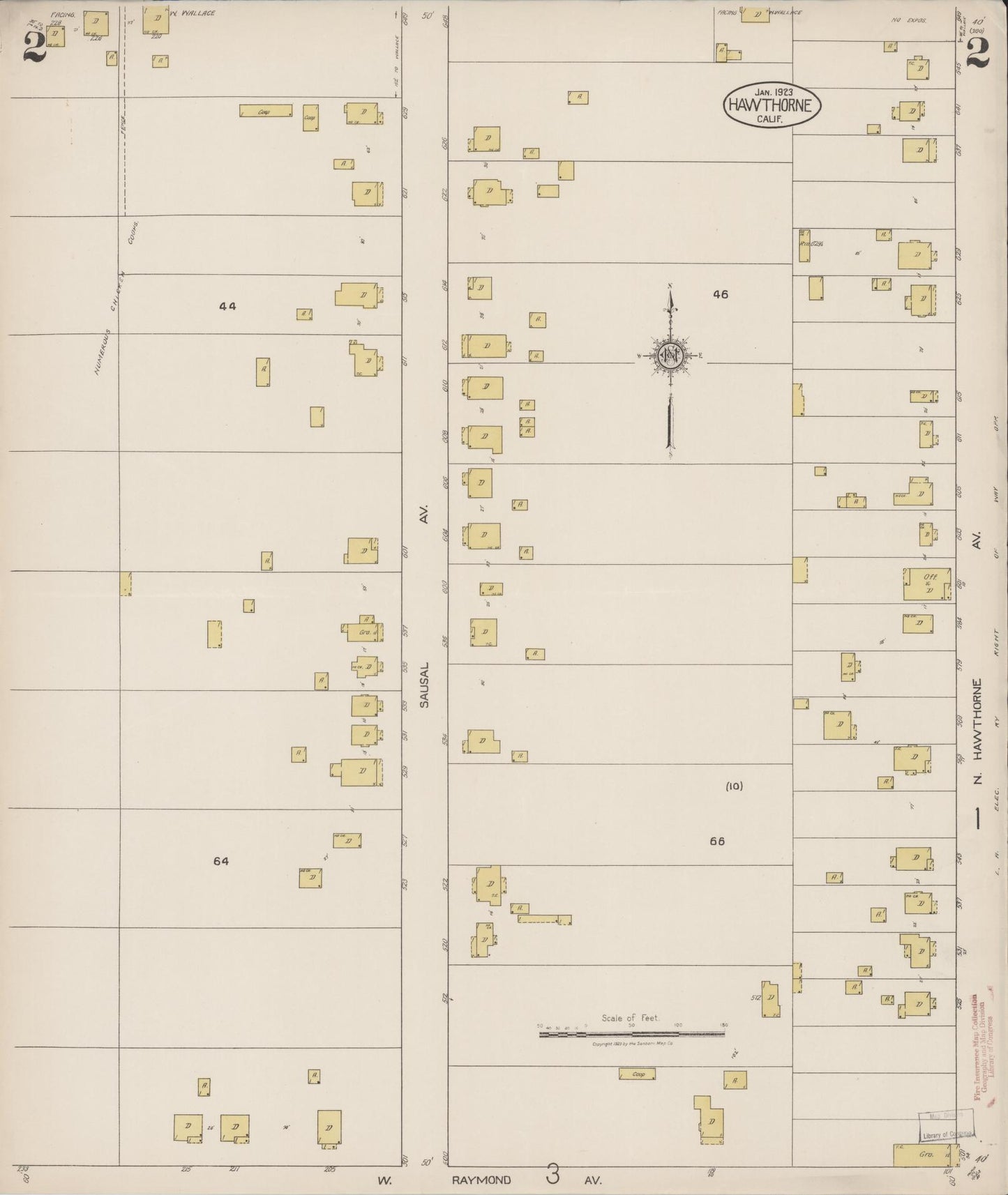 Sanborn Fire Insurance Map from Hawthorne, Los Angeles County, California (1923), Sheet #0002 - Historic Sanborn Fire Insurance Map Print, vintage old map wall art, antique decor, genealogy gift, California California map