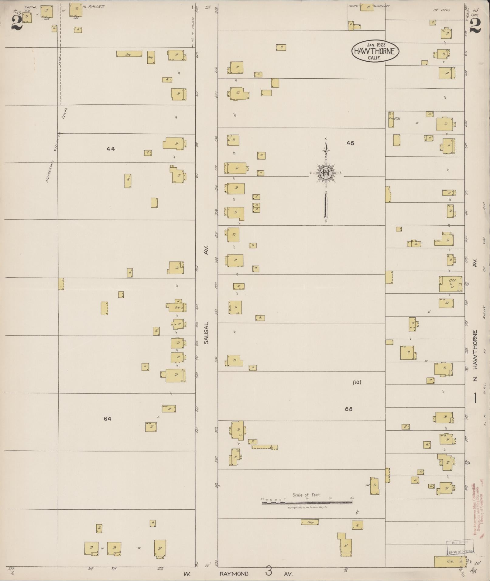 Sanborn Fire Insurance Map from Hawthorne, Los Angeles County, California (1923), Sheet #0002 - Historic Sanborn Fire Insurance Map Print, vintage old map wall art, antique decor, genealogy gift, California California map