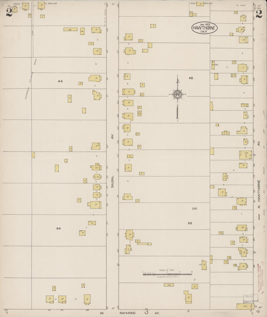 Sanborn Fire Insurance Map from Hawthorne, Los Angeles County, California (1923), Sheet #0002 - Historic Sanborn Fire Insurance Map Print, vintage old map wall art, antique decor, genealogy gift, California California map