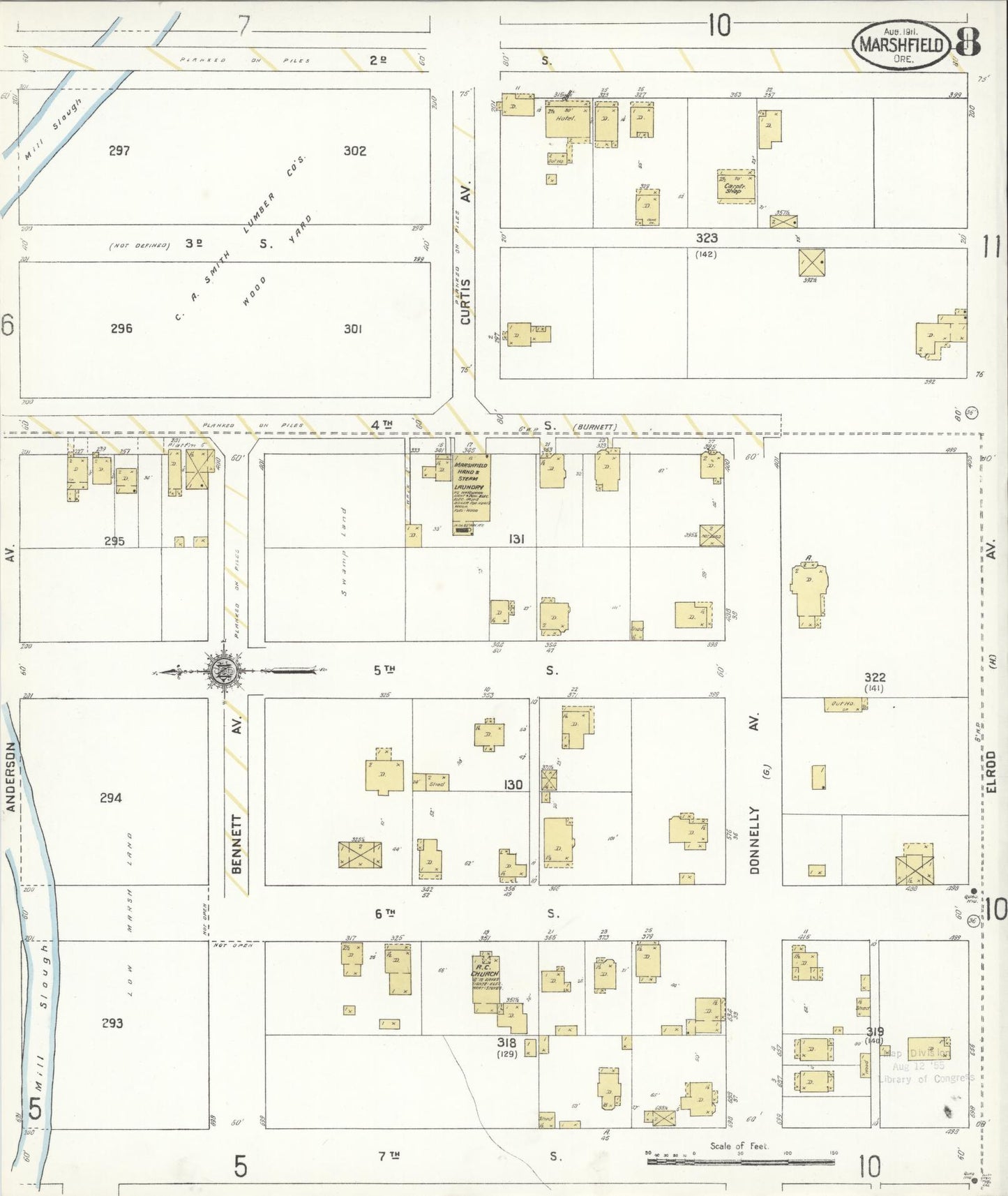 Sanborn Fire Insurance Map from Marshfield, Coos County, Oregon (1911), Sheet #0008 - Complete Map Set gallery image, historic Sanborn map, vintage wall art, Oregon Oregon
