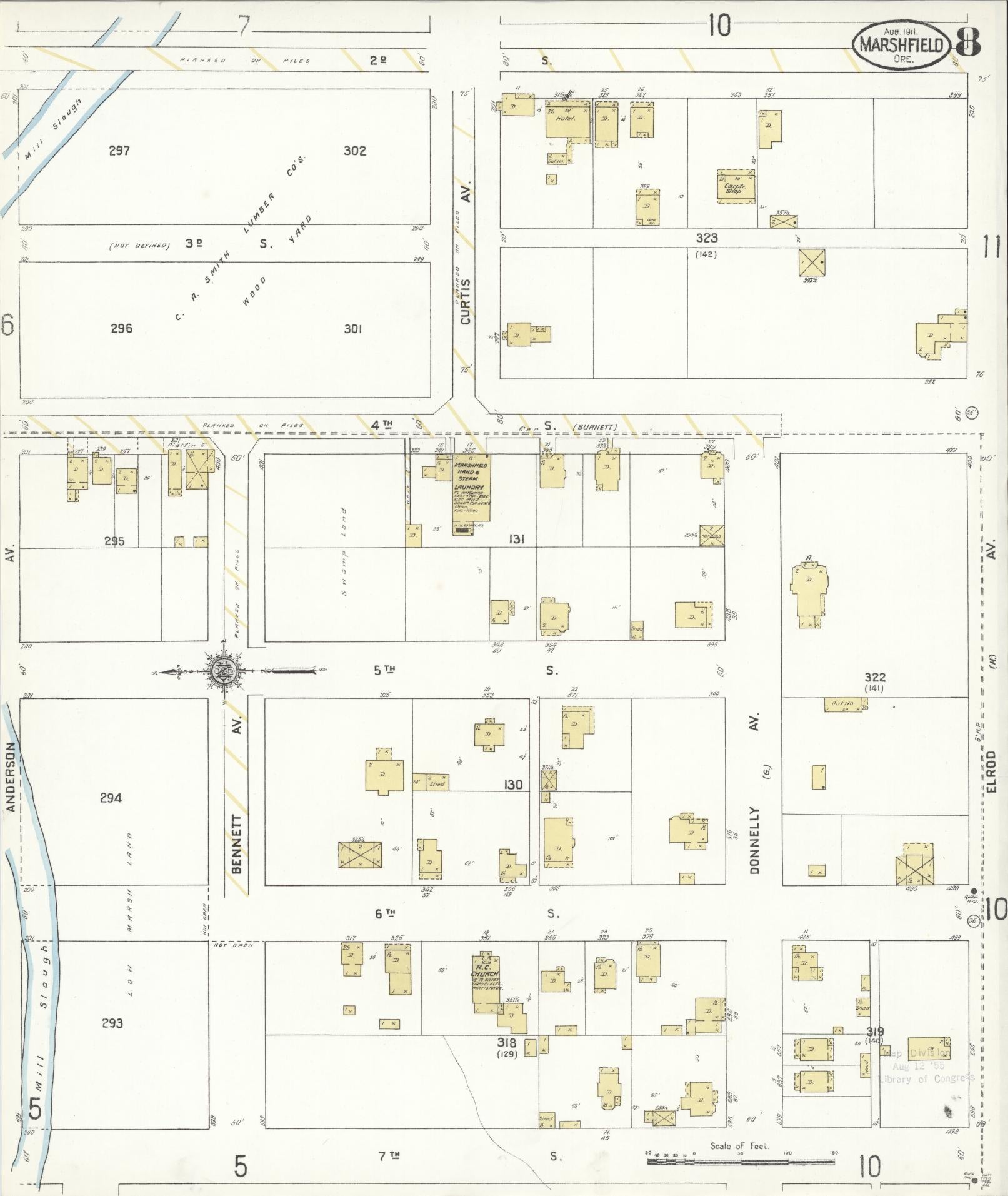 Sanborn Fire Insurance Map from Marshfield, Coos County, Oregon (1911), Sheet #0008 - Complete Map Set gallery image, historic Sanborn map, vintage wall art, Oregon Oregon