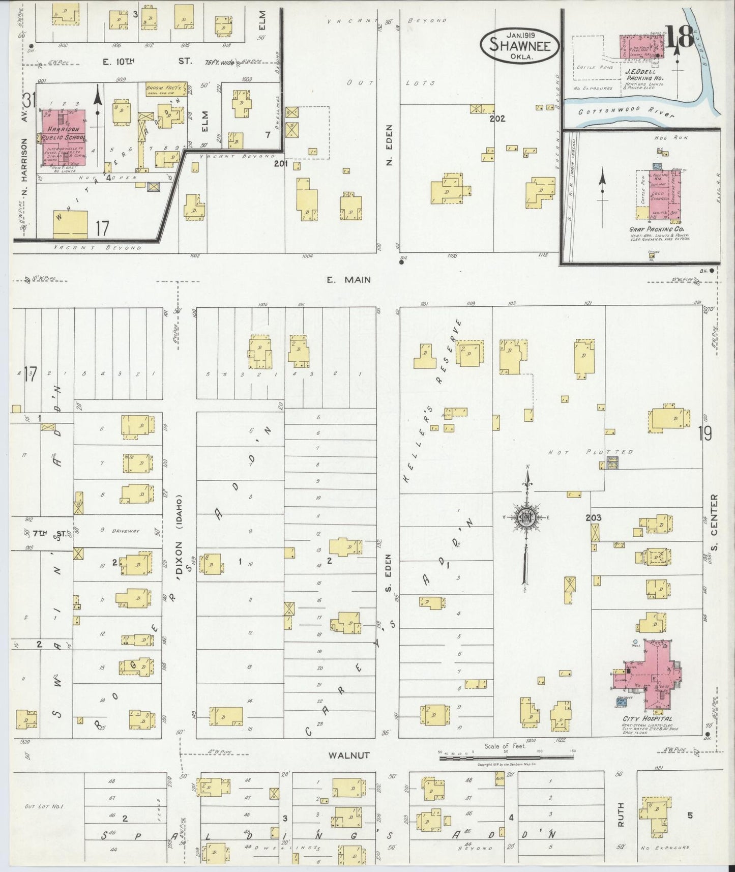 Sanborn Fire Insurance Map from Shawnee, Pottawatomie County, Oklahoma (1919), Sheet #0018 - Complete Map Set gallery image, historic Sanborn map, vintage wall art, Oklahoma Oklahoma