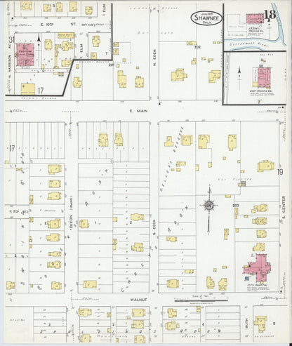 Sanborn Fire Insurance Map from Shawnee, Pottawatomie County, Oklahoma (1919), Sheet #0018 - Complete Map Set gallery image, historic Sanborn map, vintage wall art, Oklahoma Oklahoma