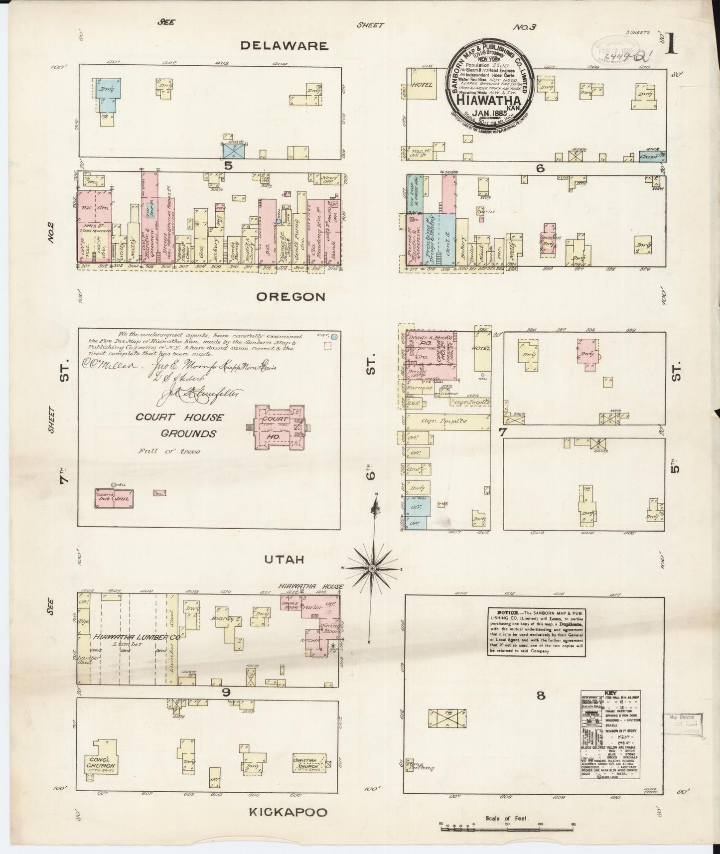 Sanborn Fire Insurance Map from Hiawatha, Brown County, Kansas (1885), Sheet #0001 - Historic Sanborn Fire Insurance Map Print, vintage old map wall art, antique decor, genealogy gift, Kansas Kansas map