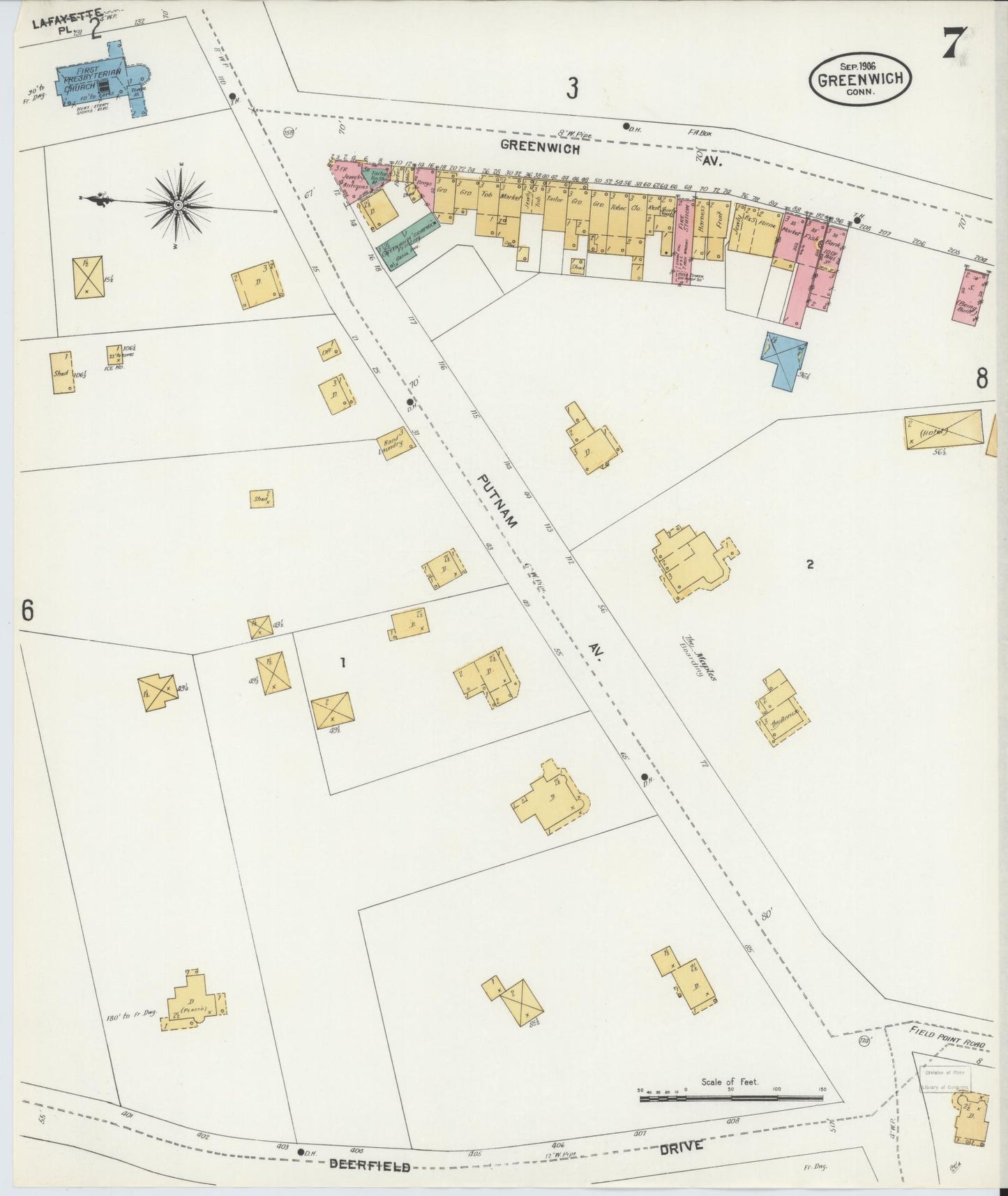 Sanborn Fire Insurance Map from Greenwich, Fairfield County, Connecticut (1906), Sheet #0007 - Complete Map Set gallery image, historic Sanborn map, vintage wall art, Connecticut Connecticut