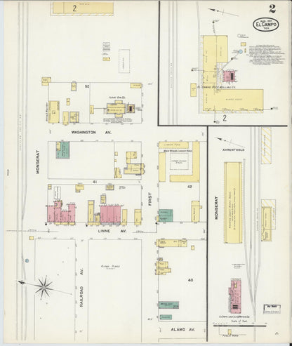 Sanborn Fire Insurance Map from El Campo, Wharton County, Texas (1907), Sheet #0002 - Complete Map Set gallery image, historic Sanborn map, vintage wall art, Texas Texas