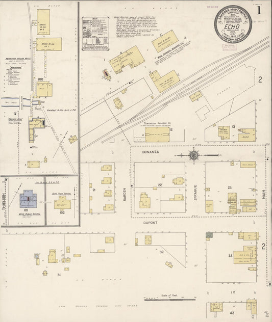 Sanborn Fire Insurance Map from Echo, Umatilla County, Oregon (1910), Sheet #0001 - Complete Map Set gallery image, historic Sanborn map, vintage wall art, Oregon Oregon