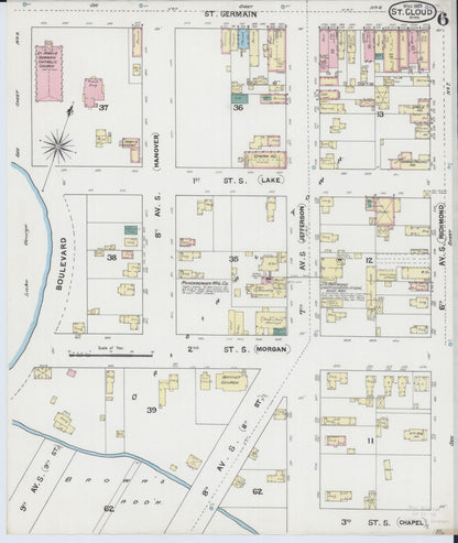 Sanborn Fire Insurance Map from Saint Cloud, Stearns, Benton, and Sherburne Counties, Minnesota (1889), Sheet #0006 - Complete Map Set gallery image, historic Sanborn map, vintage wall art, Minnesota Minnesota