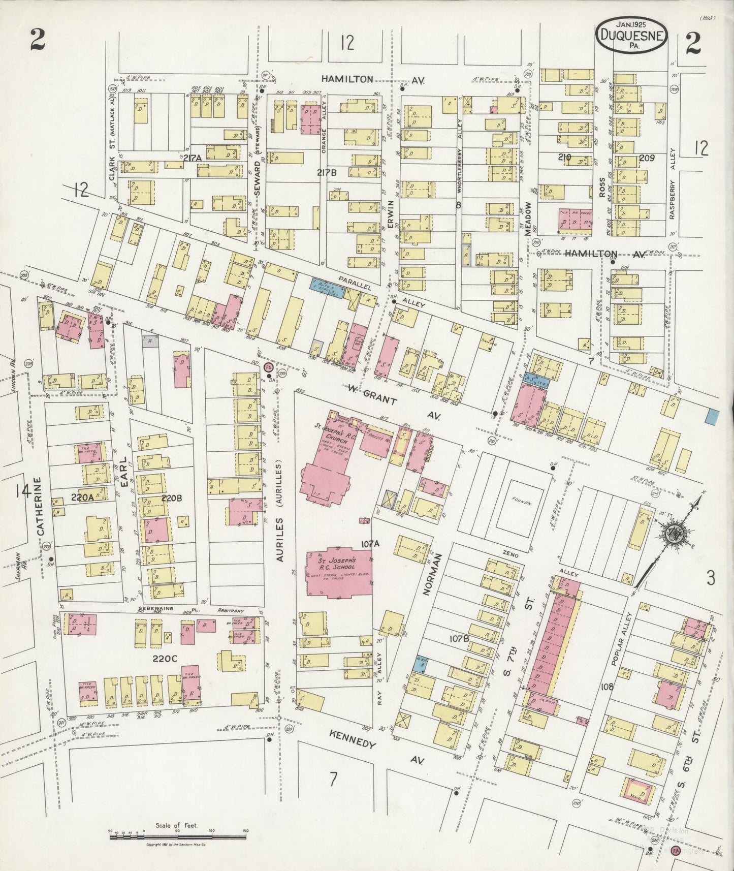 Sanborn Fire Insurance Map from Duquesne, Allegheny County, Pennsylvania (1925), Sheet #0002 - Historic Sanborn Fire Insurance Map Print, vintage old map wall art, antique decor, genealogy gift, Pennsylvania Pennsylvania map