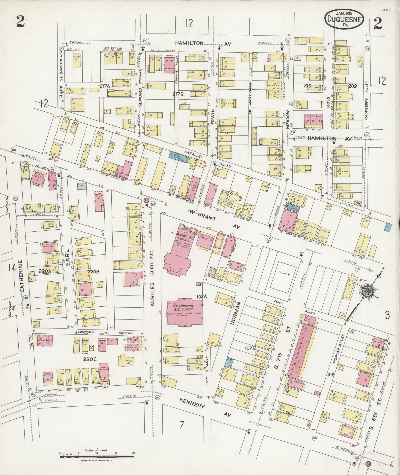 Sanborn Fire Insurance Map from Duquesne, Allegheny County, Pennsylvania (1925), Sheet #0002 - Historic Sanborn Fire Insurance Map Print, vintage old map wall art, antique decor, genealogy gift, Pennsylvania Pennsylvania map