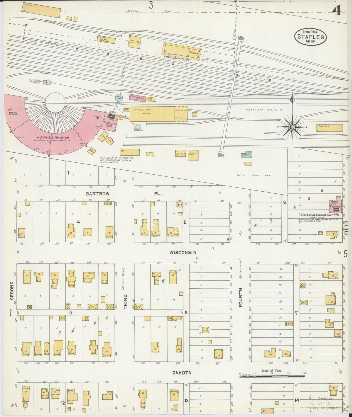 Sanborn Fire Insurance Map from Staples, Todd County, Minnesota (1904), Sheet #0004 - Historic Sanborn Fire Insurance Map Print, vintage old map wall art, antique decor, genealogy gift, Minnesota Minnesota map