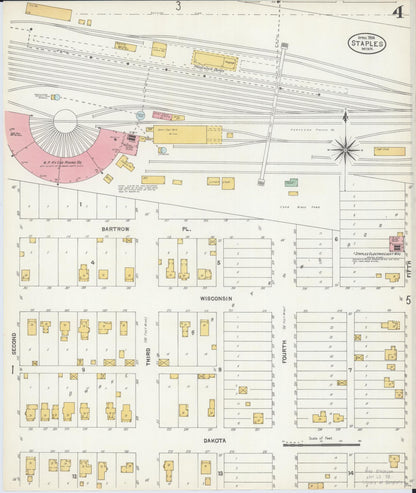 Sanborn Fire Insurance Map from Staples, Todd County, Minnesota (1904), Sheet #0004 - Historic Sanborn Fire Insurance Map Print, vintage old map wall art, antique decor, genealogy gift, Minnesota Minnesota map