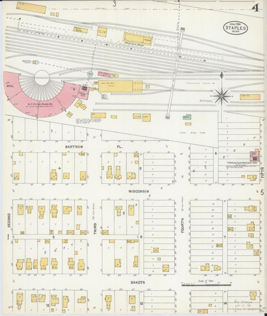 Sanborn Fire Insurance Map from Staples, Todd County, Minnesota (1904), Sheet #0004 - Historic Sanborn Fire Insurance Map Print, vintage old map wall art, antique decor, genealogy gift, Minnesota Minnesota map