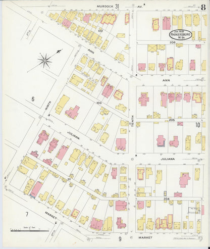 Sanborn Fire Insurance Map from Parkersburg, Wood County, West Virginia (1909), Sheet #0008 - Complete Map Set gallery image, historic Sanborn map, vintage wall art, West Virginia West Virginia