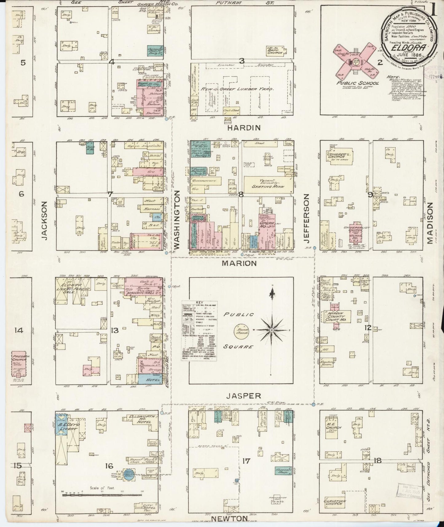 Sanborn Fire Insurance Map from Eldora, Hardin County, Iowa (1886), Sheet #0001 - Historic Sanborn Fire Insurance Map Print, vintage old map wall art