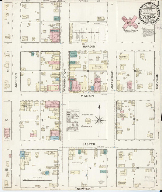 Sanborn Fire Insurance Map from Eldora, Hardin County, Iowa (1886), Sheet #0001 - Historic Sanborn Fire Insurance Map Print, vintage old map wall art