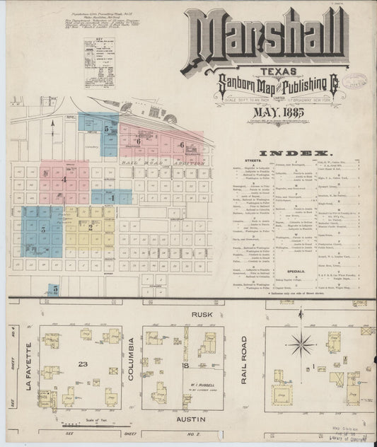 Sanborn Fire Insurance Map from Marshall, Harrison County, Texas (1885), Sheet #0001 - Complete Map Set gallery image, historic Sanborn map, vintage wall art, Texas Texas