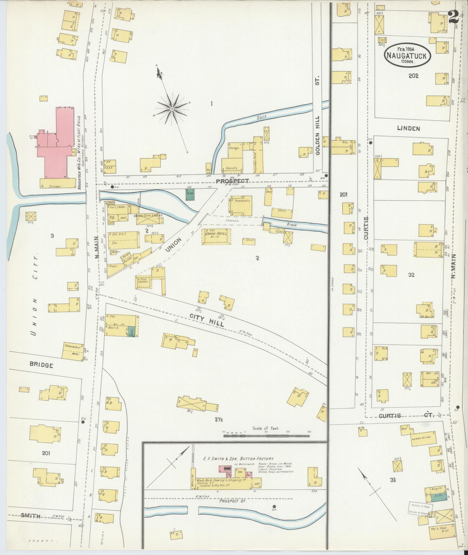 Sanborn Fire Insurance Map from Naugatuck, New Haven County, Connecticut (1904), Sheet #0002 - Complete Map Set gallery image, historic Sanborn map, vintage wall art, Connecticut Connecticut