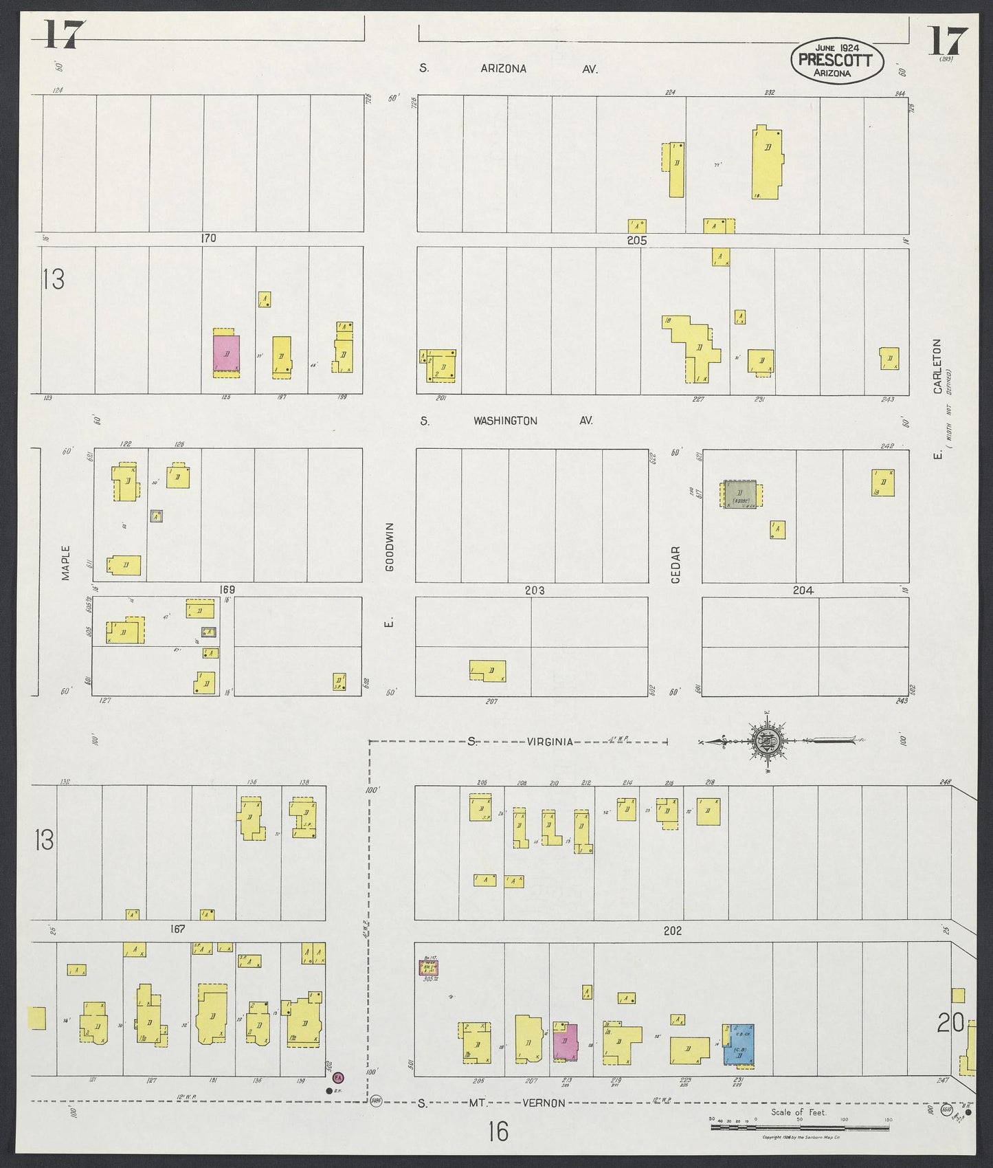 Sanborn Fire Insurance Map from Prescott, Yavapai County, Arizona (1924), Sheet #0017 - Complete Map Set gallery image, historic Sanborn map, vintage wall art, Arizona Arizona