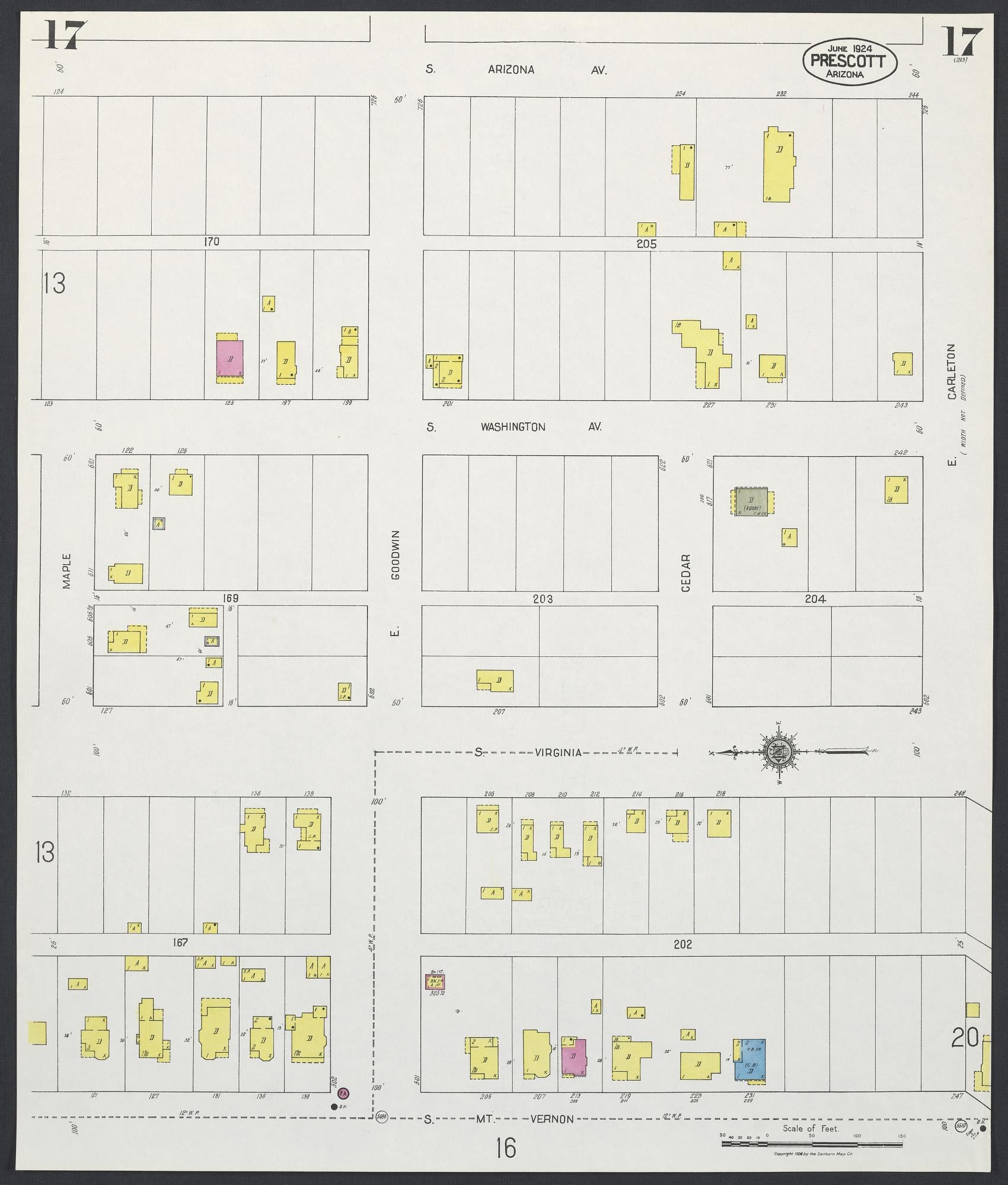 Sanborn Fire Insurance Map from Prescott, Yavapai County, Arizona (1924), Sheet #0017 - Complete Map Set gallery image, historic Sanborn map, vintage wall art, Arizona Arizona