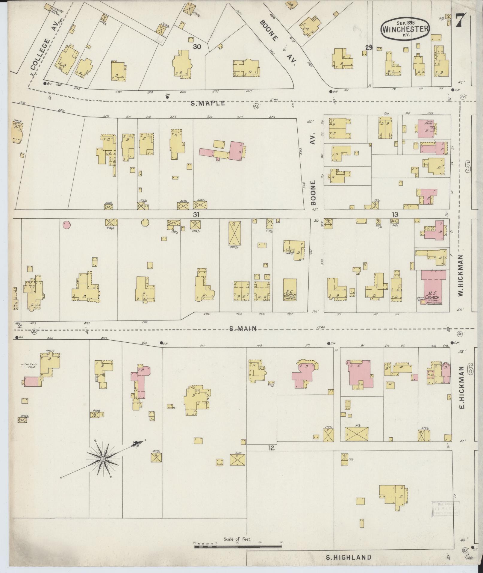 Sanborn Fire Insurance Map from Winchester, Clark County, Kentucky (1895), Sheet #0007 - Complete Map Set gallery image, historic Sanborn map, vintage wall art, Kentucky Kentucky