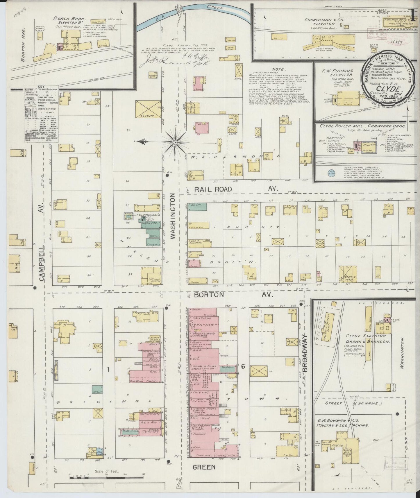 Sanborn Fire Insurance Map from Clyde, Cloud County, Kansas (1893), Sheet #0001 - Complete Map Set gallery image, historic Sanborn map, vintage wall art, Kansas Kansas