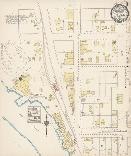 Sanborn Fire Insurance Map from Toledo, Lincoln County, Oregon (1912), Sheet #0001 - Historic Sanborn Fire Insurance Map Print, vintage old map wall art, antique decor, genealogy gift, Oregon Oregon map