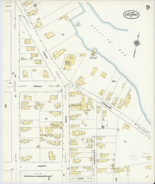 Sanborn Fire Insurance Map from Greenport, Suffolk County, New York (1909), Sheet #0009 - Historic Sanborn Fire Insurance Map Print, vintage old map wall art, antique decor, genealogy gift, New York New York map