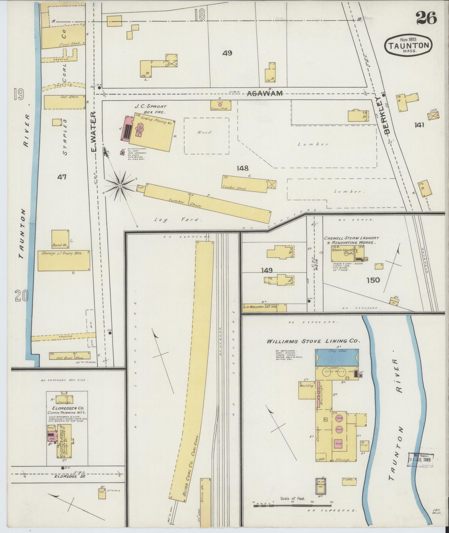 Sanborn Fire Insurance Map from Taunton, Bristol County, Massachusetts (1893), Sheet #0026 - Complete Map Set gallery image, historic Sanborn map, vintage wall art, Massachusetts Massachusetts