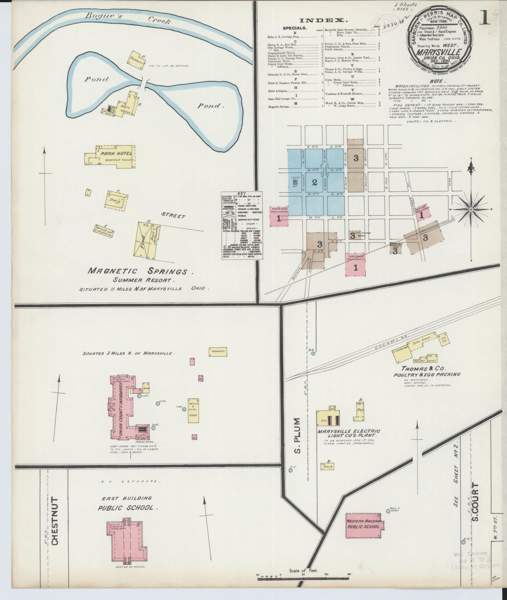 Sanborn Fire Insurance Map from Marysville, Union County, Ohio (1890), Sheet #0001 - Historic Sanborn Fire Insurance Map Print, vintage old map wall art, antique decor, genealogy gift, Ohio Ohio map