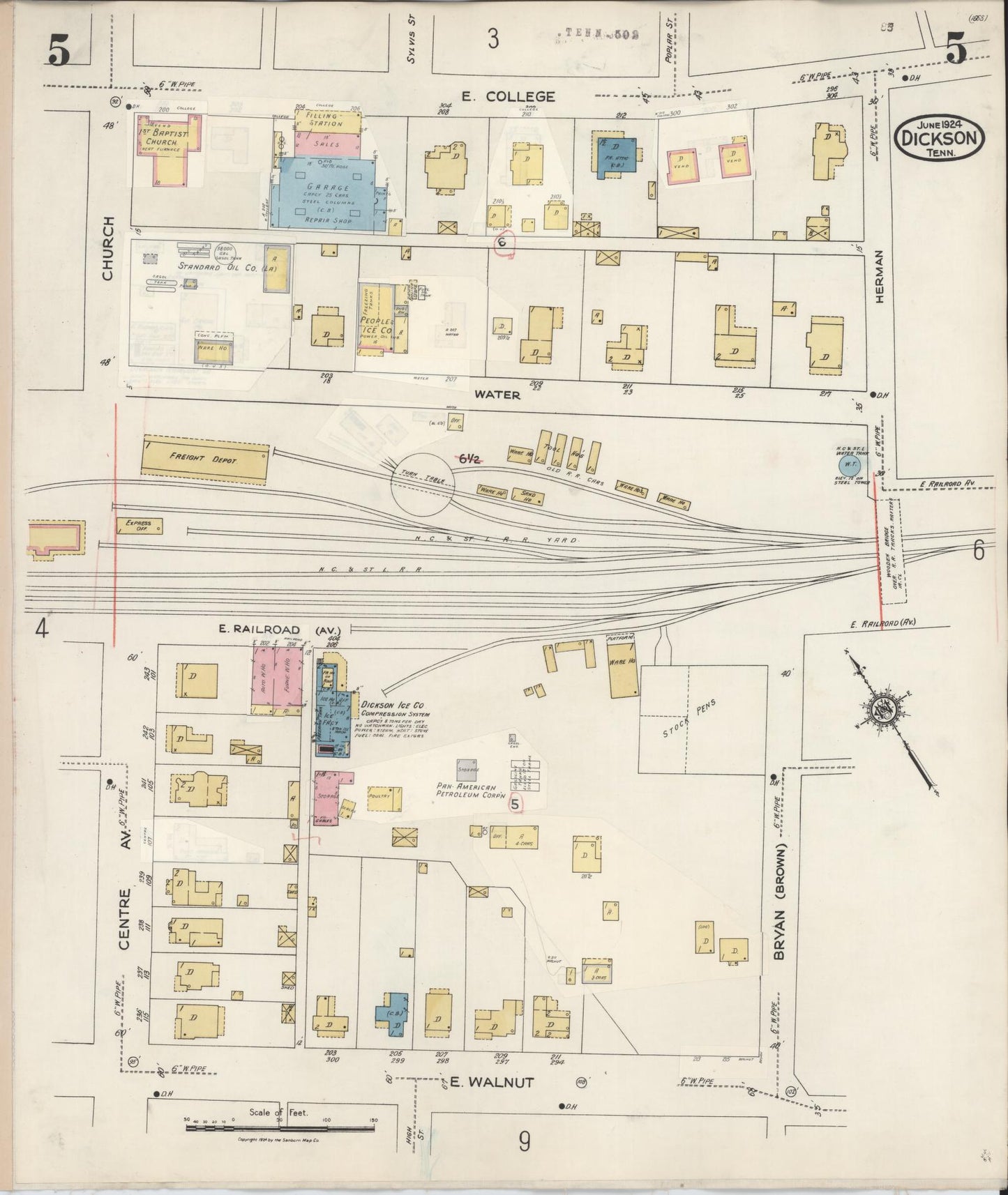 Sanborn Fire Insurance Map from Dickson, Dickson County, Tennessee (1941), Sheet #0005 - Complete Map Set gallery image, historic Sanborn map, vintage wall art, Tennessee Tennessee