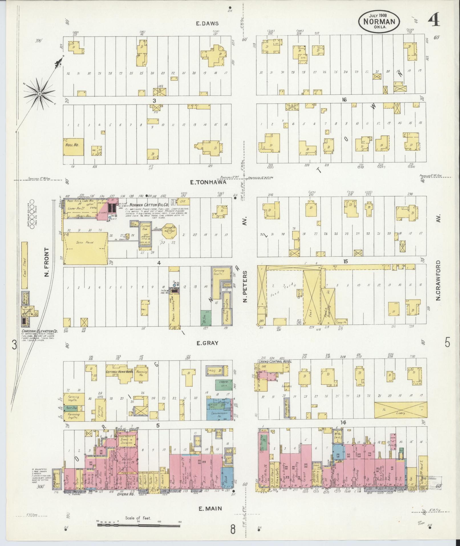 Sanborn Fire Insurance Map from Norman, Cleveland County, Oklahoma (1908), Sheet #0004 - Complete Map Set gallery image, historic Sanborn map, vintage wall art, Oklahoma Oklahoma