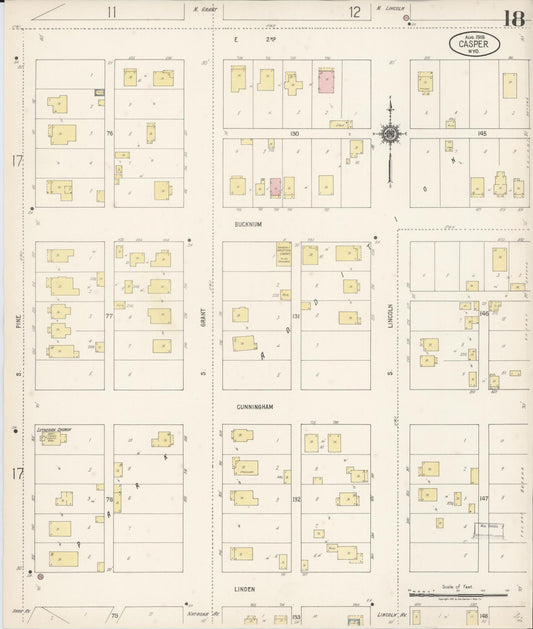 Sanborn Fire Insurance Map from Casper, Natrona County, Wyoming (1918), Sheet #0018 - Historic Sanborn Fire Insurance Map Print, vintage old map wall art, antique decor, genealogy gift, Wyoming Wyoming map
