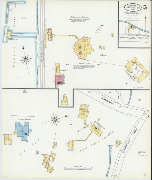 Sanborn Fire Insurance Map from Irvington, Westchester County, New York (1905), Sheet #0005 - Historic Sanborn Fire Insurance Map Print, vintage old map wall art, antique decor, genealogy gift, New York New York map