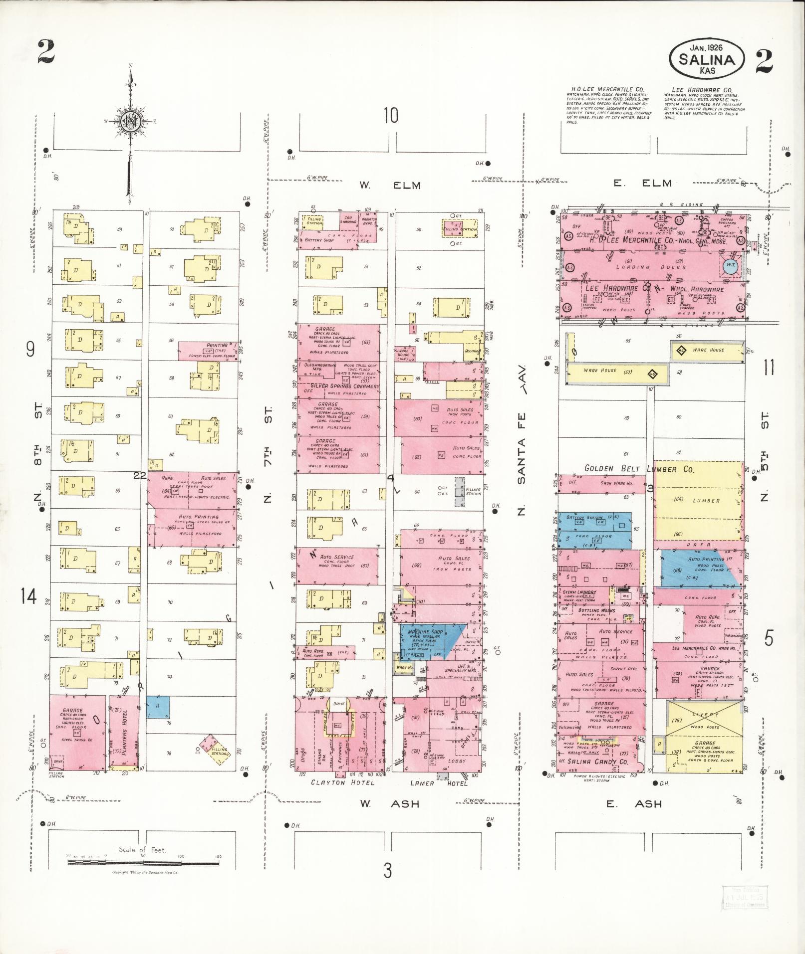 Sanborn Fire Insurance Map from Salina, Saline County, Kansas (1926), Sheet #0002 - Complete Map Set gallery image, historic Sanborn map, vintage wall art, Kansas Kansas