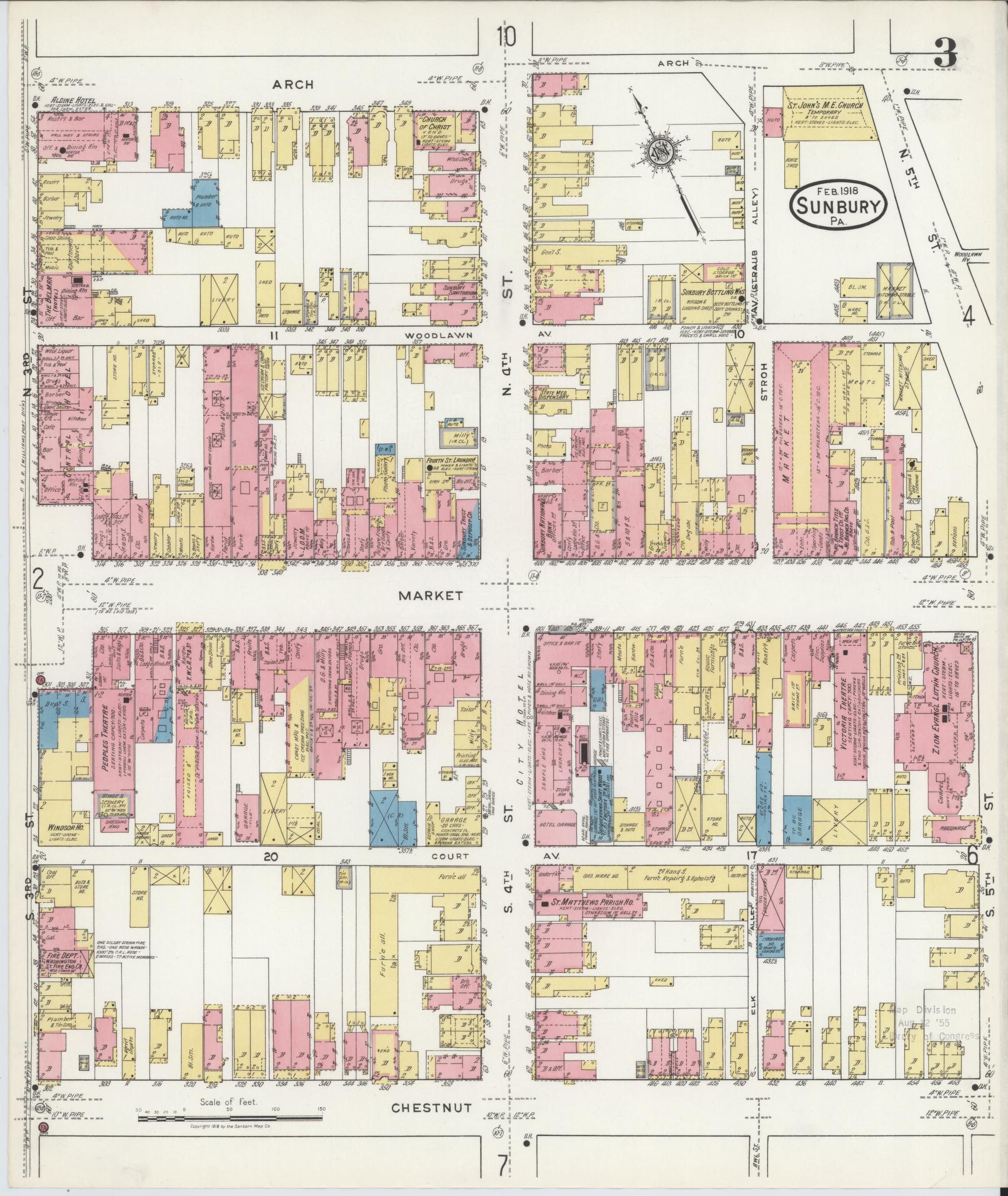Sanborn Fire Insurance Map from Sunbury, Northumberland County, Pennsylvania (1918), Sheet #0003 - Historic Sanborn Fire Insurance Map Print, vintage old map wall art, antique decor, genealogy gift, Pennsylvania Pennsylvania map