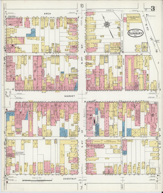 Sanborn Fire Insurance Map from Sunbury, Northumberland County, Pennsylvania (1918), Sheet #0003 - Historic Sanborn Fire Insurance Map Print, vintage old map wall art, antique decor, genealogy gift, Pennsylvania Pennsylvania map