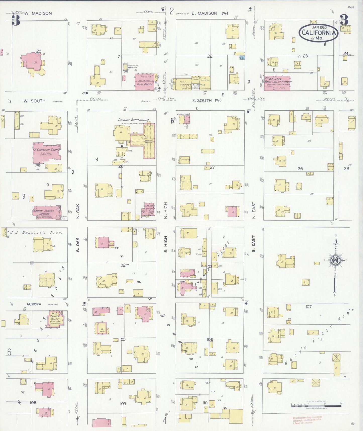 Sanborn Fire Insurance Map from California, Moniteau County, Missouri (1930), Sheet #0003 - Complete Map Set gallery image, historic Sanborn map, vintage wall art, California California