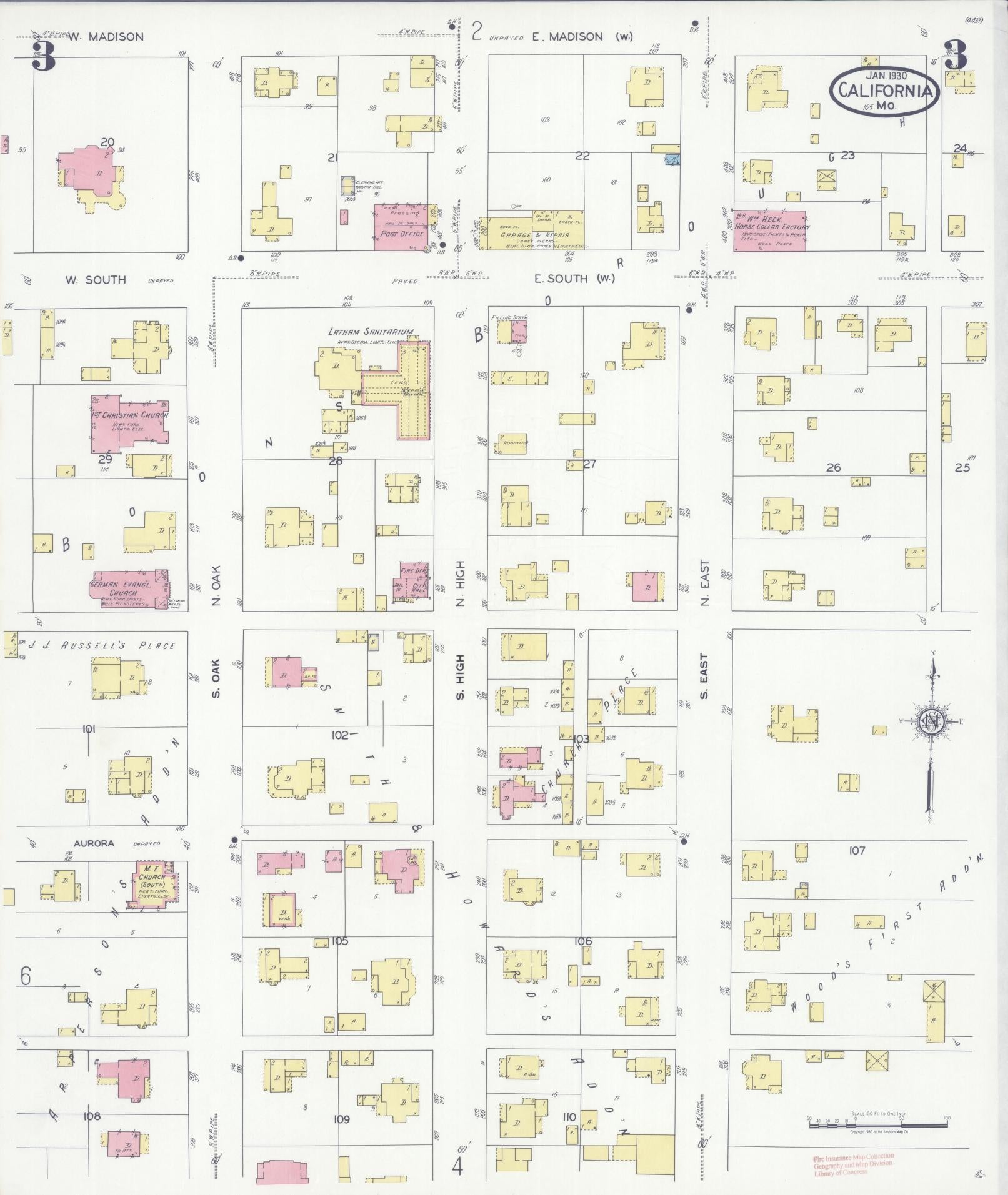 Sanborn Fire Insurance Map from California, Moniteau County, Missouri (1930), Sheet #0003 - Complete Map Set gallery image, historic Sanborn map, vintage wall art, California California