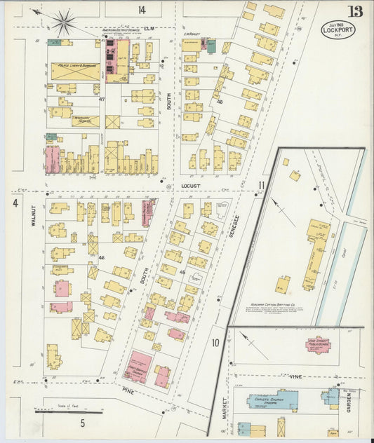 Sanborn Fire Insurance Map from Lockport, Niagara County, New York (1903), Sheet #0013 - Historic Sanborn Fire Insurance Map Print, vintage old map wall art, antique decor, genealogy gift, New York New York map