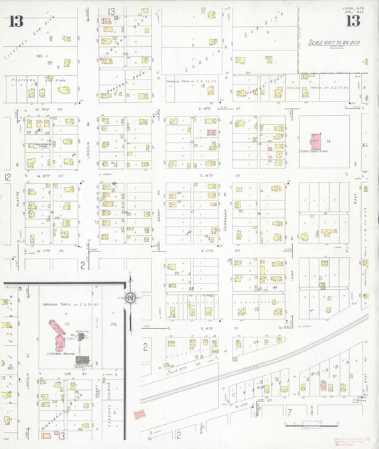 Sanborn Fire Insurance Map from York, York County, Nebraska (1933), Sheet #0013 - Historic Sanborn Fire Insurance Map Print, vintage old map wall art, antique decor, genealogy gift, Nebraska Nebraska map